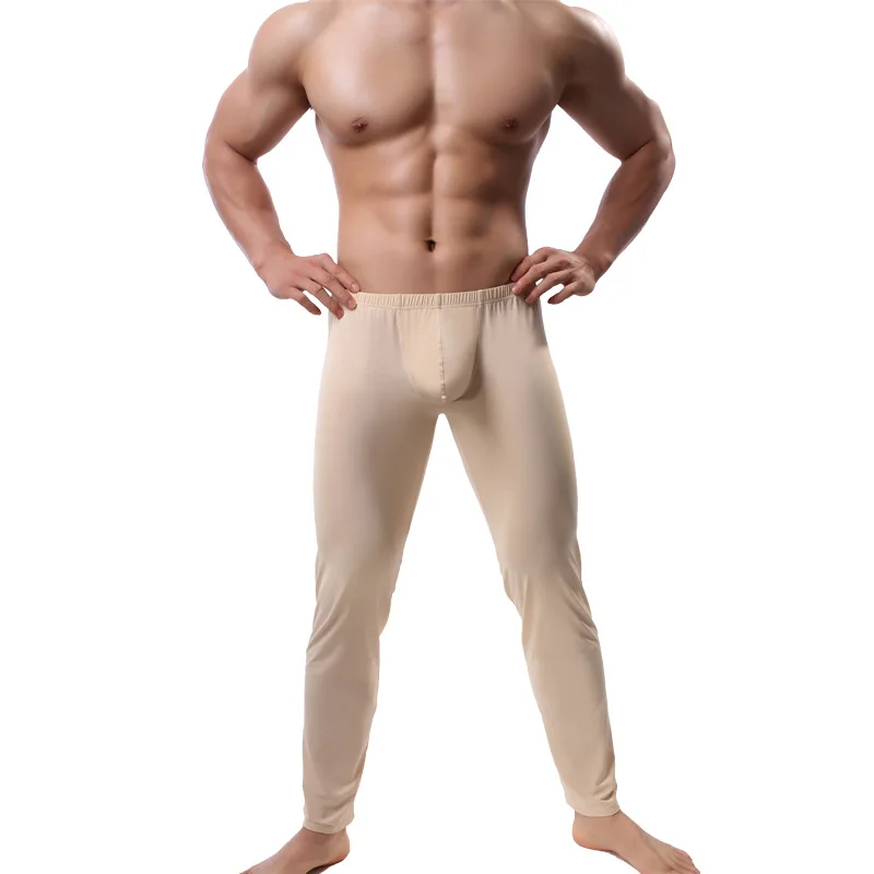 Мужские брендовые сексуальные кальсоны Homme Lce, шелковые домашние пижамы, леггинсы, штаны для спортзала, спортивные обтягивающие штаны, лосины, нижнее белье - Цвет: nude