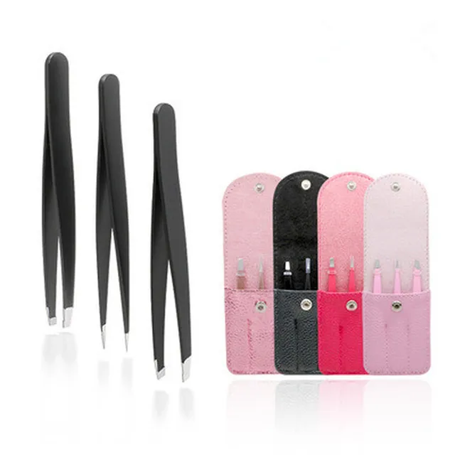 Best Price 3 PCS /set Eyebrow Tweezers Stainless Steel Point Tip/Slant Tip/Flat Tip Hair Removal Makeup Tools Accessory with Bag case Best Price 3 PCS /set Eyebrow Tweezers Stainless Steel Point Tip/Slant Tip/Flat Tip Hair Removal Makeup Tools Accessory with Bag case