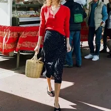 Модные женские юбки миди в горошек, прямые повседневные юбки с высокой талией, летние юбки с поясом и пуговицами