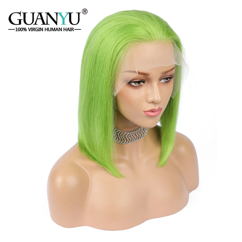  Lime Green Human Hair Bob Wigs Remy Pre Plucked Short 13X4 Neon Green Lace Front Wig With Baby Hair