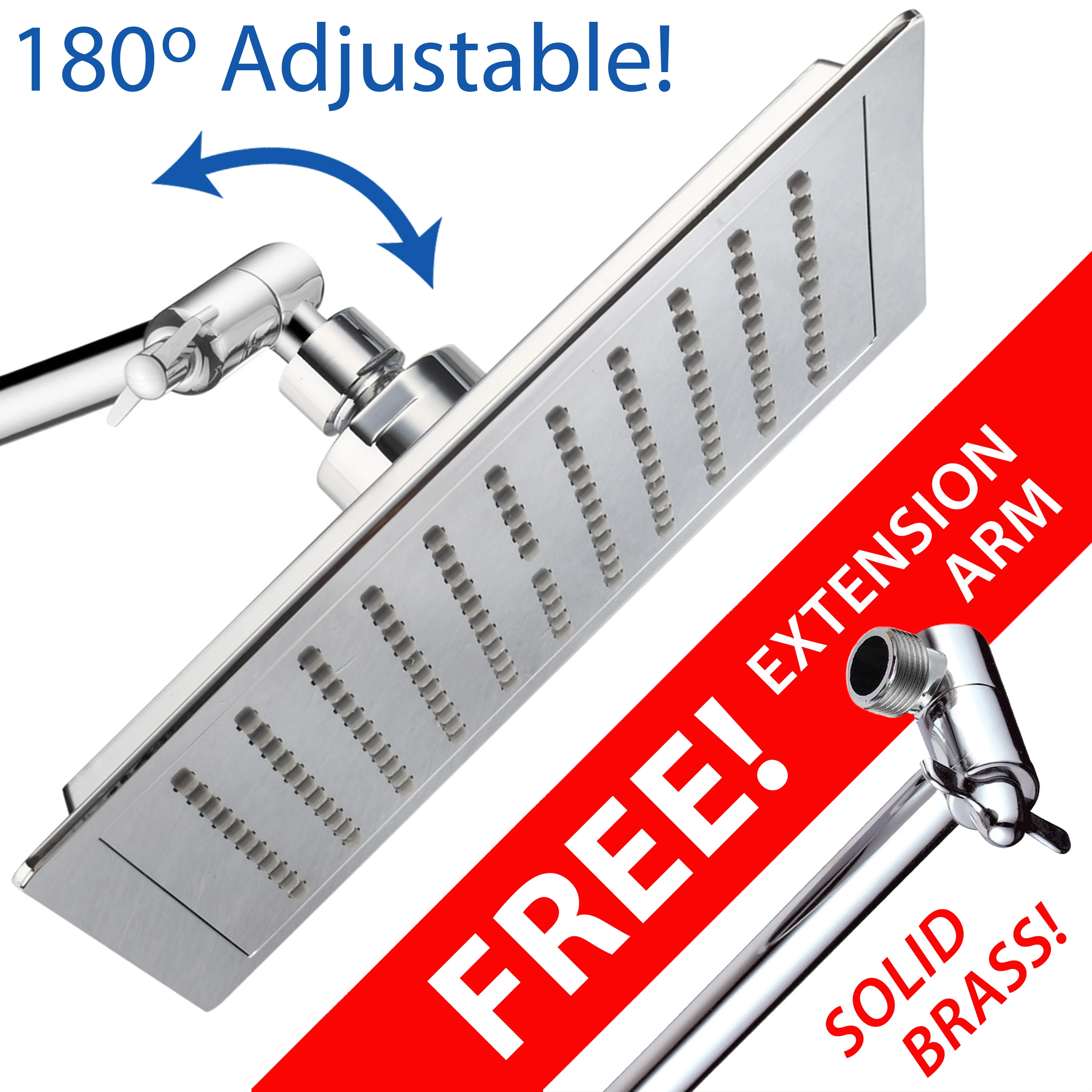 AquaSpa 9-inch Square Rain Shower Head and FREE 11 Inch Solid Brass Adjustable Extension Arm