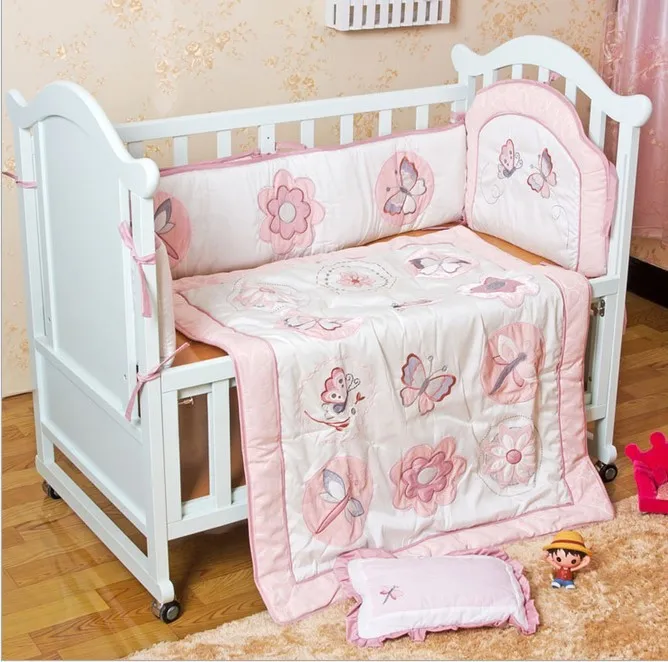 

Promotion! 6pcs Embroidery Baby bed bumper Baby cot 100% cotton Cotton Newborn Crib Bedding ,include (4bumpers+duvet+pillow)