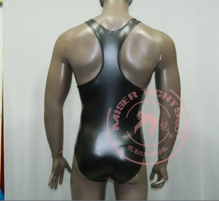 Синтетический латекс Catsuit Мужская футболка боди костюмы стрейч черный без рукавов Клубная одежда тела пикантный мужской купальник