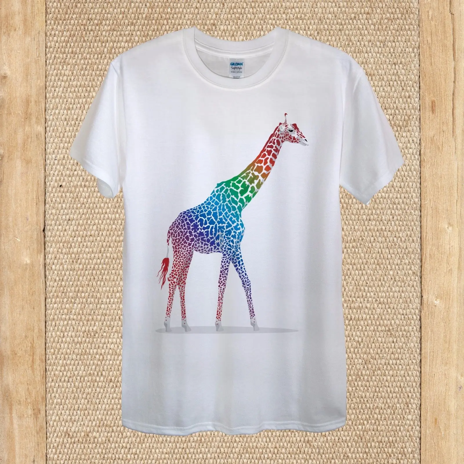 

Giraffe Colourful Rainbow Colours Cute Tshirt Design 100% Cotton unisex women Harajuku Fashion Classic Unique free shipping