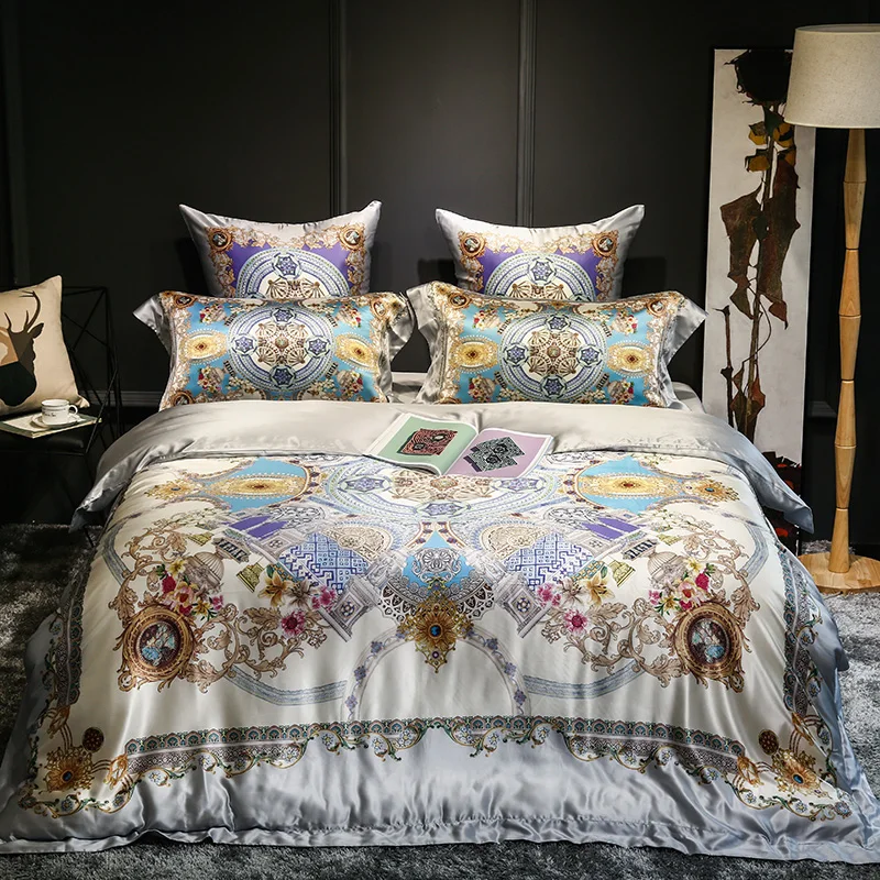 European Royal Luxury 100 Silk Satin Jacquard Bedding Set Duvet Cover