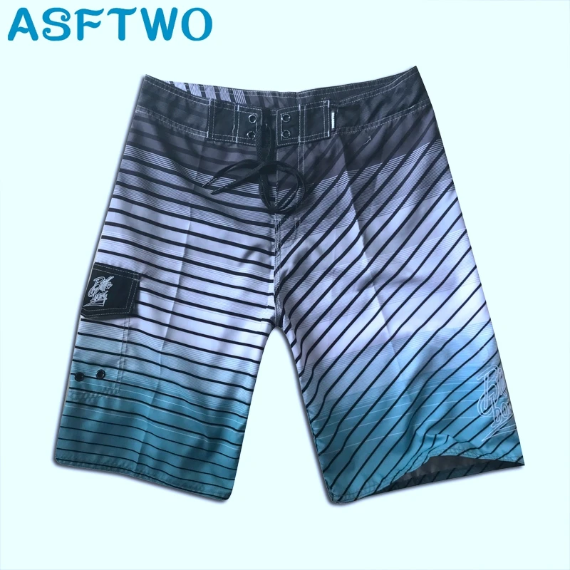 

ASFTWO Quick Dry Board Shorts Striped Surfing Shorts Gray Casual Beach Shorts For Men