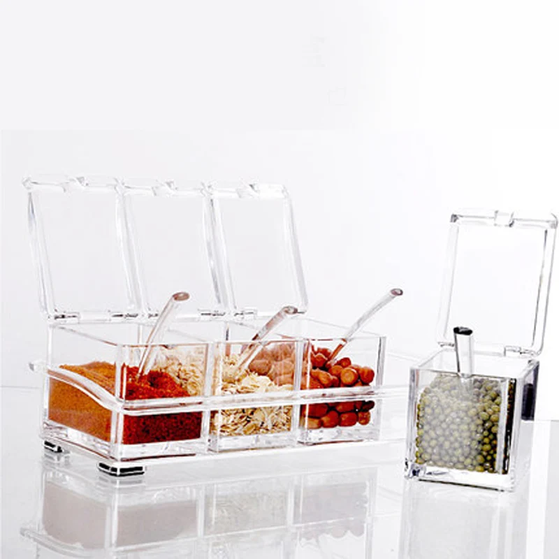 High Quality Transparent Seasoning Box Kitchen Spice Jar Storage Bottles Pepper Sugar Salt Jar Cooking Storage Containers Box