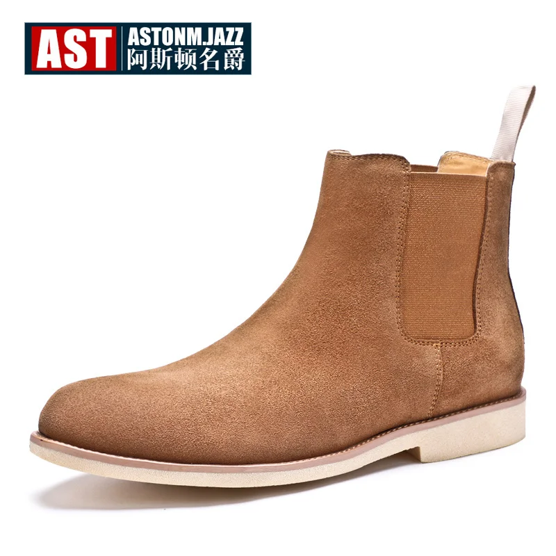

US 6-12 Big Size 45 Cow Suede Leather Mens Chelsea Boots Man Pull On Pointed Toe Boots Winter Shoes