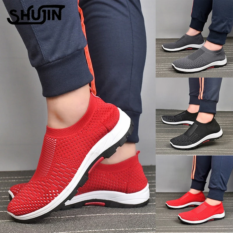 

2019 New Men Sports Shoes Male Vulcanize Mesh Slip- Sneakers Male Flat-Soled Walking Running Sneakers Casual Shoes Size 39-44