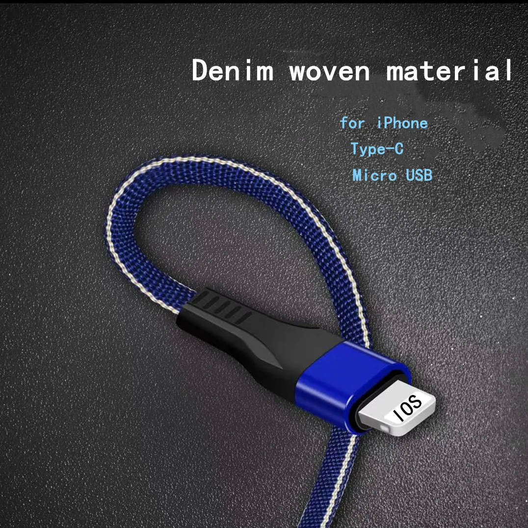

MicroUSB Cable 2.4A Denim Flat Fast Charge DataCable for Samsung Tablet Charging Type-C for Huawei P20 for lightning for iPhoneX