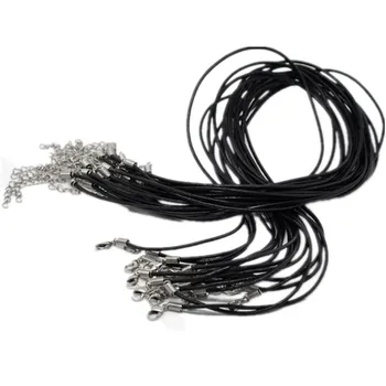 

50Pcs Black Round Cowhide Cord Strings Lobster Clasps Necklaces Creation Findings 45cm