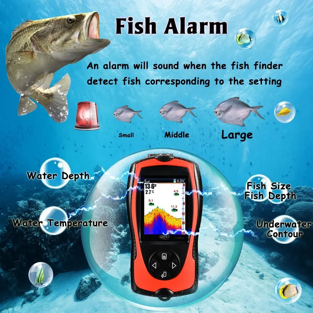 Tiefer Wireless Sonar Fisch Finder FF1108-1CWLA Fisch Finder Mit Wasserdichte Farbe Display Pesca Beißen Alarme Für Sea Shore Angeln Tiefer Wireless Sonar Fisch Finder FF1108-1CWLA Fisch Finder Mit Wasserdichte Farbe Display Pesca Beißen Alarme Für Sea Shore Angeln