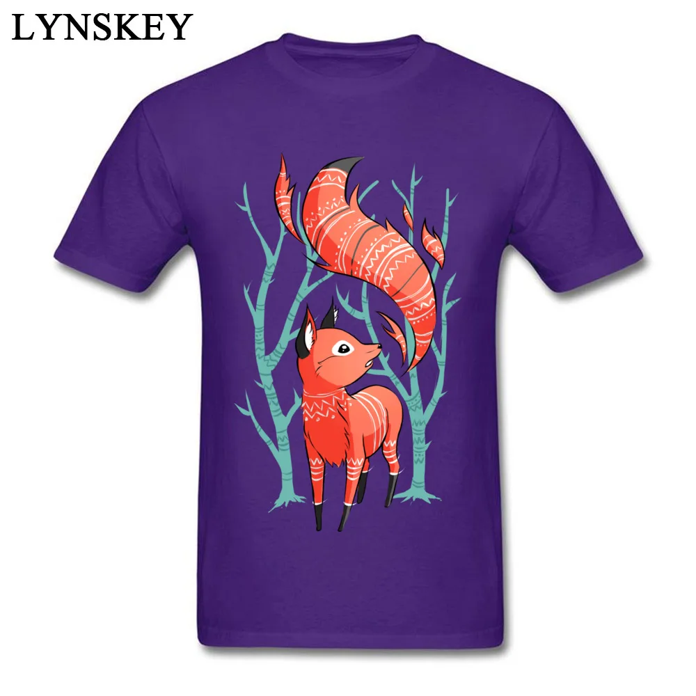 Pure Cotton Mens Short Sleeve Tops Shirt Winter Fox Geek Summer Fall T-Shirt Normal Fashionable O-Neck Tee-Shirts Top Quality Winter Fox purple