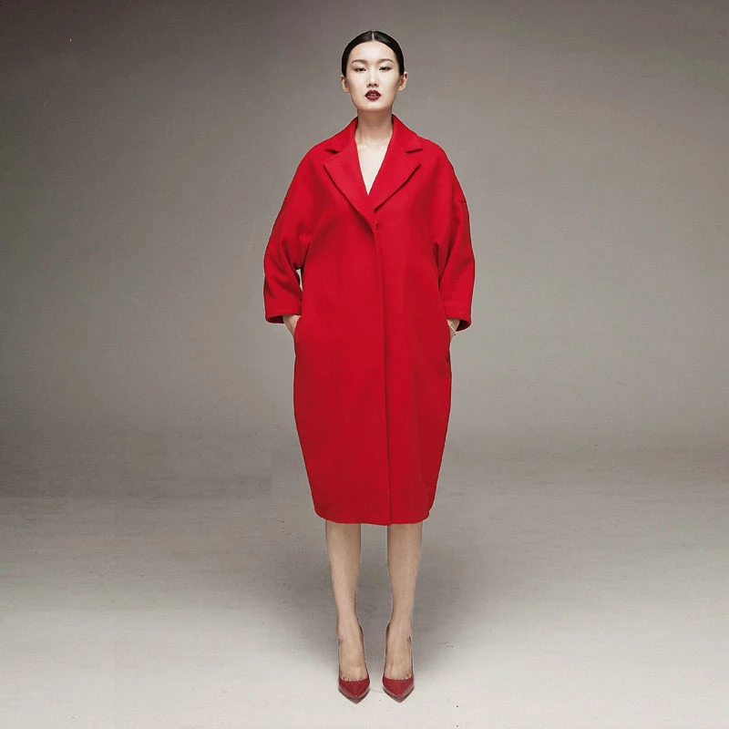

Elegant retro long wool literary color commuter skull coat women long pink red green coat winter jacket oversized coat