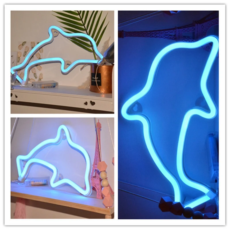 Creative Dolphin Shape LED Night Light Wall Hanging Small Neon Lamp for Bedroom Study Kids Birthday Christmas Gift Home Decor (5)