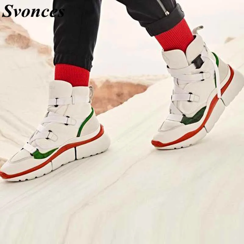 

Svonces Fashion Designer Tenis Feminino Casual High Top Sneakers Buckles White Chunky Sneakers Women Canvas Ankle Shoes Lady