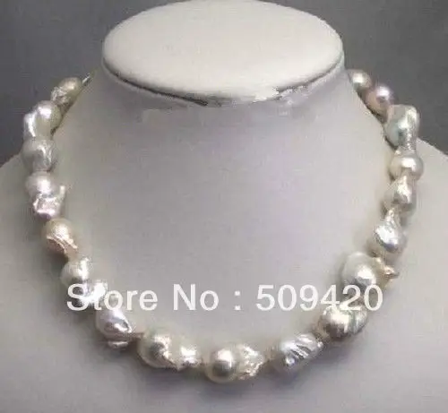 

~~ Free ShippingNATURAL HUGE 13X18mm /18" AKOYA WHITE BAROQUE PEARL NECKLACE