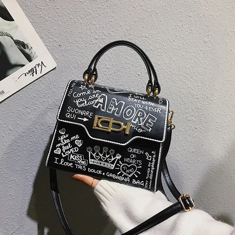 

Fashion Graffiti Women Handbag Pu Leather Small Flap Bag Luxury Crossbody Bag For Women Evening Clutch Purse