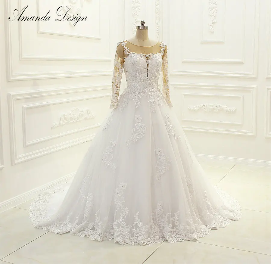 

Amanda Design robe de mariee 2019 A-line Bead Patterns Long Sleeve Wedding Dress