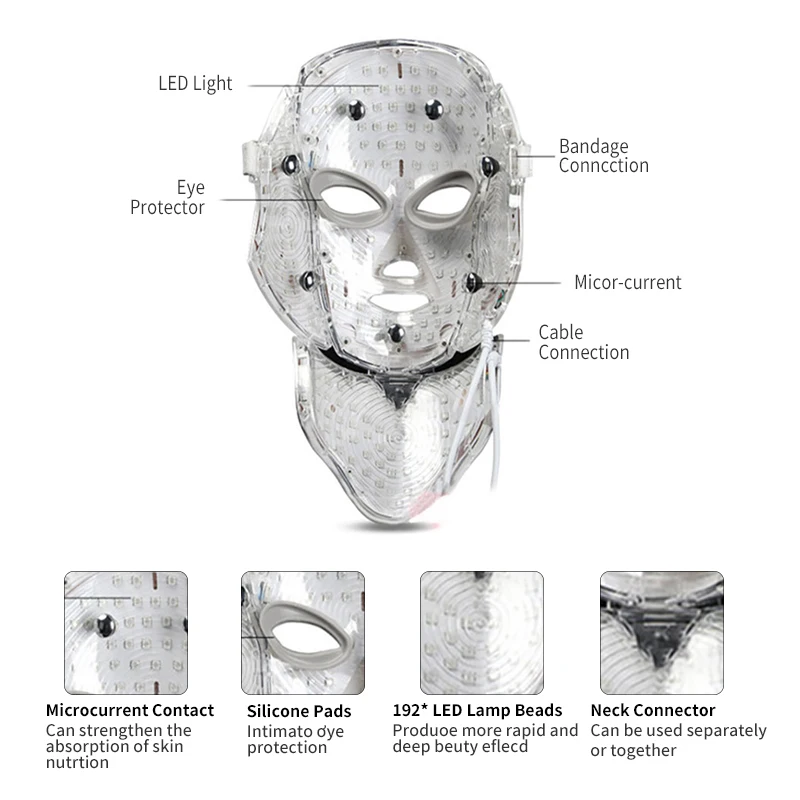  Professional 7 Colors Led Mask Facial Light Therapy Skin Rejuvenation Device Spa Acne Remover Anti- - 33005205813