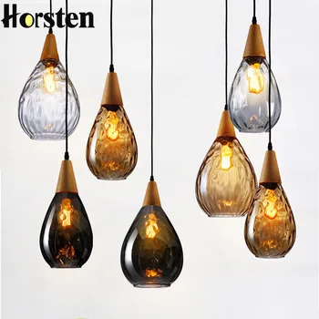 

Horsten Nordic Europe Ripple Glass Pendant Light Creative Wooden Hanging Lamp for Restaurant Living Room Cafe Bar Fixtures