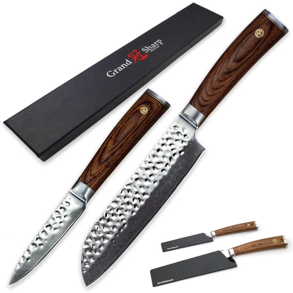 Chef Knife Set 2 Pcs Santoku Paring Knife Vg10 Japanese Damascus Kitchen Knives Fruits