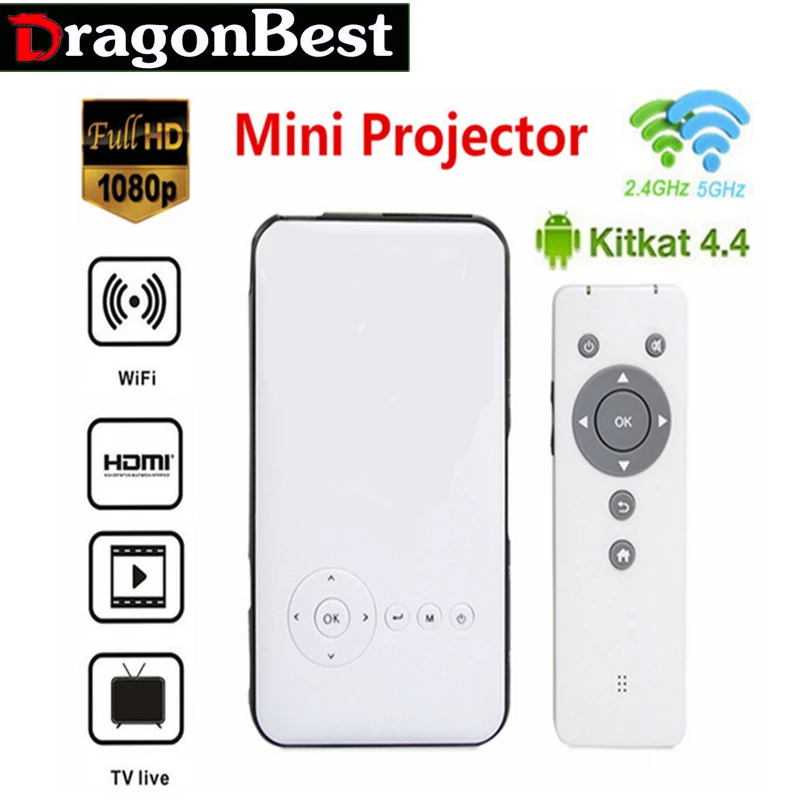 M6 Android 4.4.2 DLP LED Projector Smart TV Box XBMC 1G/8GB Miracast DLNA 2.4G/5G Dual Band WiFi Bluetooth 4.0 HDMI EUUS/UK Plug