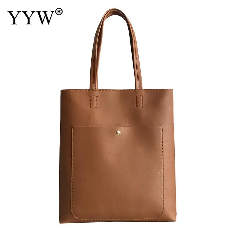 

Brown Pu Leather Casual Women Handbag Large Capacity Tote Canvas Shoulder Bag Beach Bags Casual Tote Feminina Shopping Bags