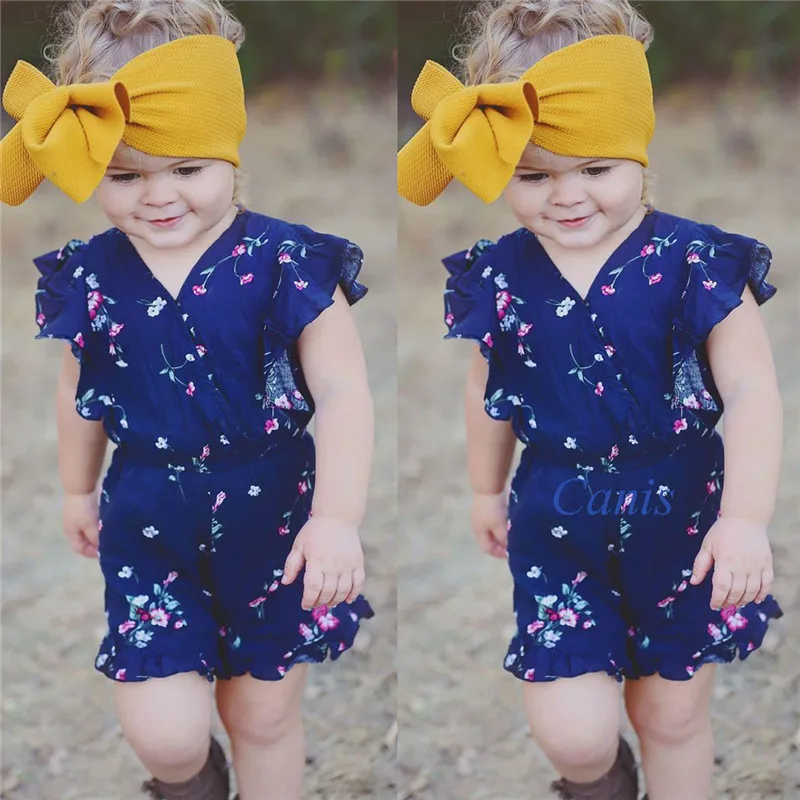 PUDCOCO/цельный комбинезон с цветочным рисунком для маленьких девочек летняя одежда