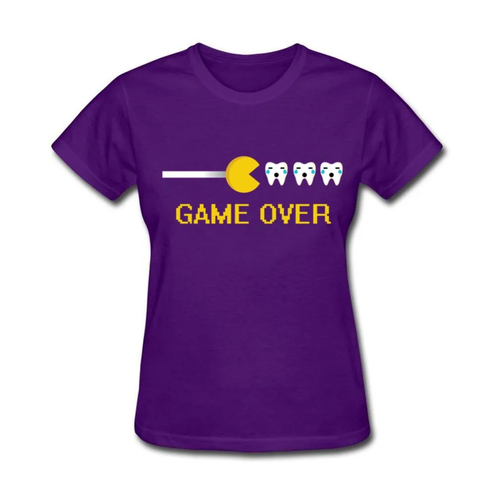 Милые стоматолог Game Over новая футболка Для женщин хлопок плюс Размеры короткий