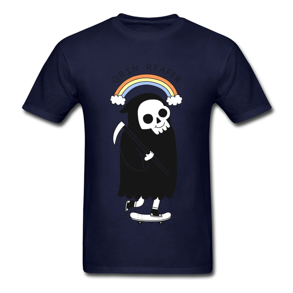 Normal Top T-shirts Creative Round Collar Grin Reaper 100% Cotton Men's Tops Tees Customized Short Sleeve Sweatshirts Grin Reaper navy