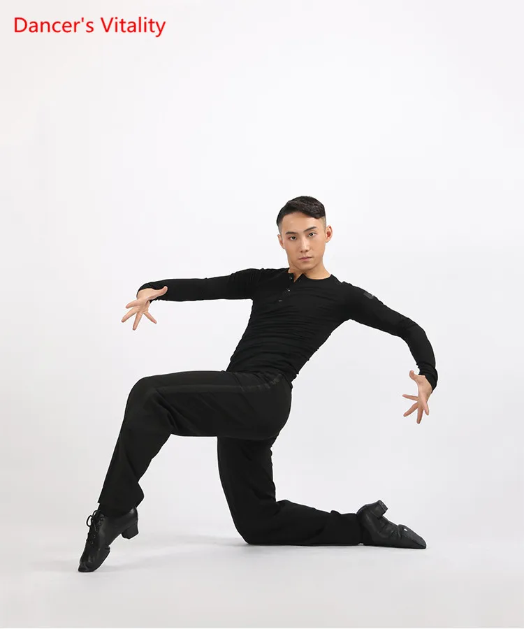 Новинка 2017 удобные Костюмы для латиноамериканских танцев танец рубашка для Для мужчин длинные рукава черный, белый цвет Топы