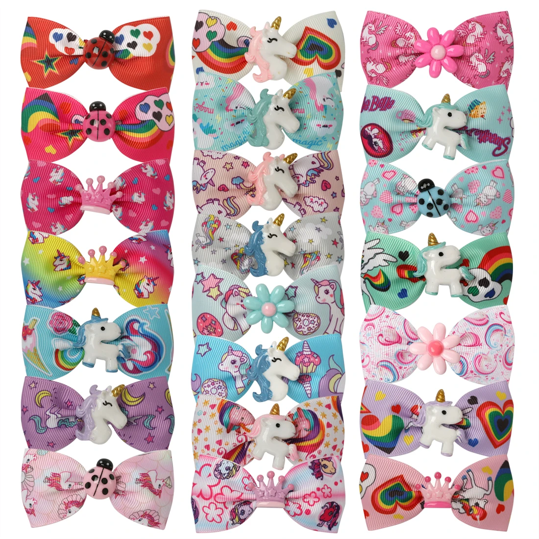 22pcs/lot Mini Unicorn Hair Bows Clip Cute Unicorn Accessory Rainbow
