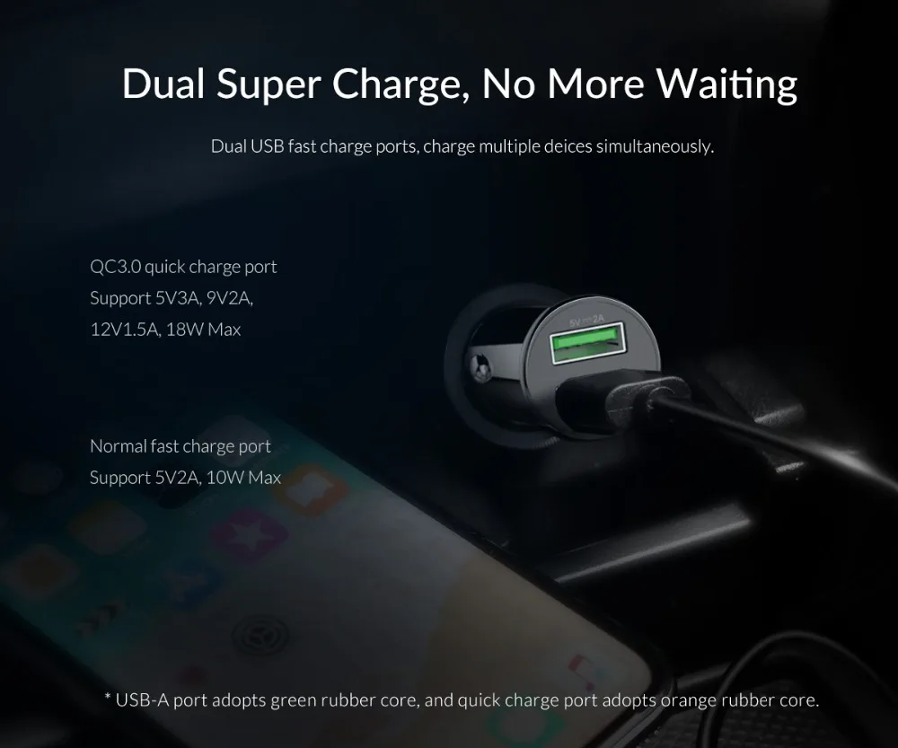 ORICO QC3.0 20 W البسيطة شاحن سيارة سريعة تهمة 3.0 المزدوج USB للهاتف المحمول شاحن ل هاتف لوحي GPS سريع شاحن سيارة-شاحن