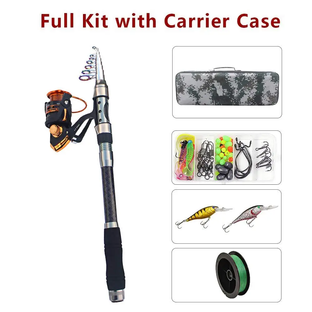 Fishing Rod Combo And Reel Full Kit Carbon Fiber Telescopic Spinning Portable Fishing Pole With Line Lures Hooks Fishing Bag Fishing Rod Combo And Reel Full Kit Carbon Fiber Telescopic Spinning Portable Fishing Pole With Line Lures Hooks Fishing Bag
