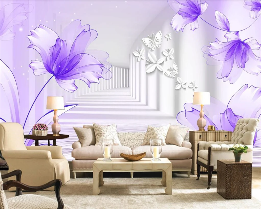 

Beibehang Custom wallpaper home decoration mural fantasy purple lily 3D TV background wall living room bedroom 3d wallpaper