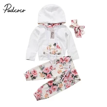 3 предмета, Одежда для новорожденных девочек топ с капюшоном, леггинсы с цветочным принтом и пионами комплект со штанами, размеры от 0 до 24 месяцев