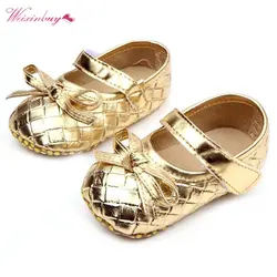 Для новорожденных обувь для девочек Обувь для малышей бантом Обувь для младенцев розничная продажа черный, белый цвет золото