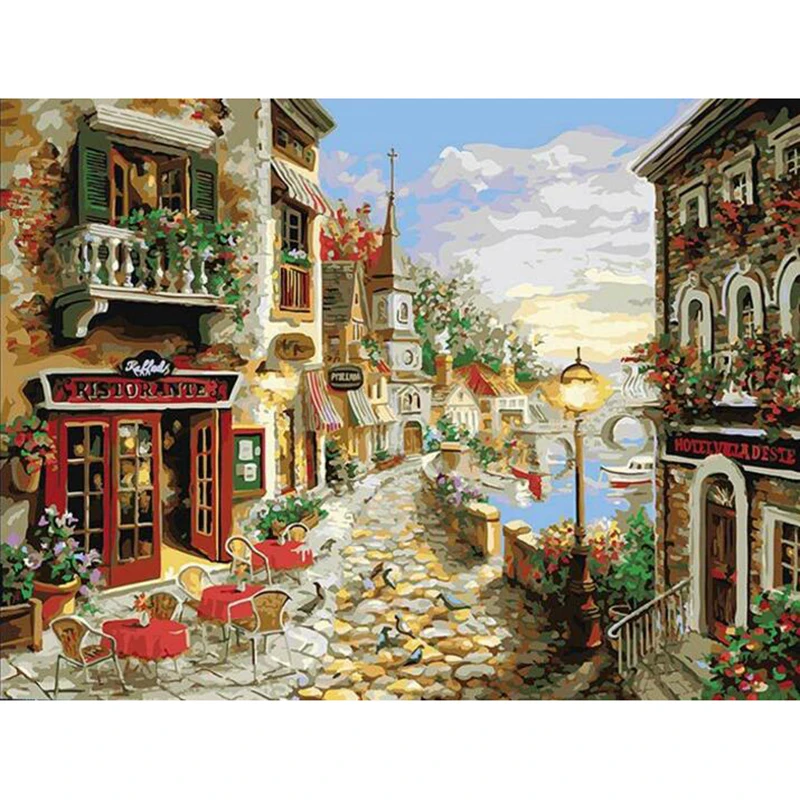

City Street Trail Paint by Numbers Home Decor Wall Art Diy Digital Oil Painting m30