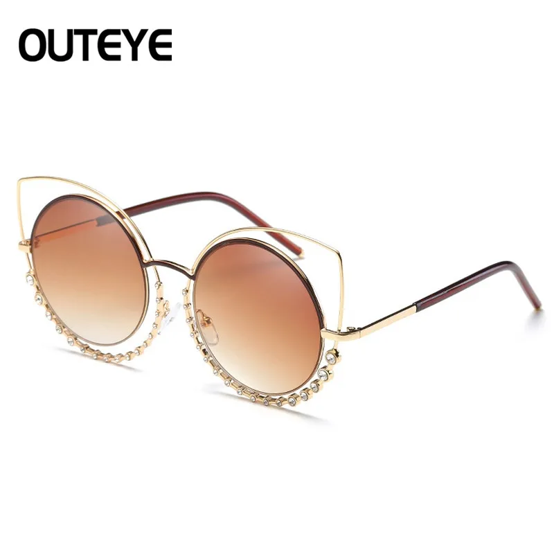 

Luxury Rhinestone Cateye Sunglasses For Women 2017 Brand Designer Round Mirror Sun Glasses Oversized Shades Female Eyewear