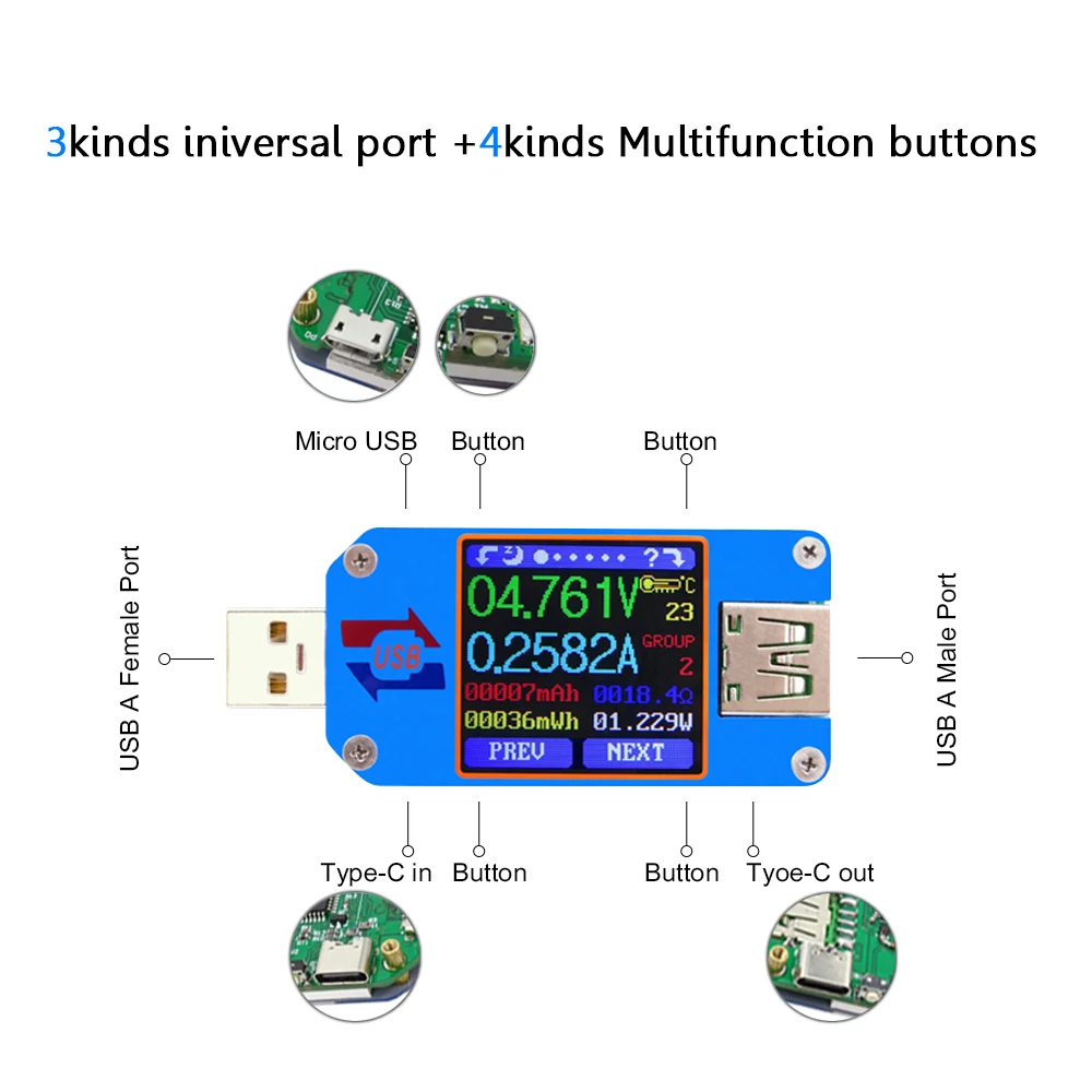 RD UM25/C USB 2,0 цифровой вольтметр Амперметр usb Тестер измеритель напряжения тока кабель для зарядки батареи измерение сопротивления