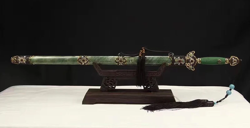 

Chinese Qing Dynasty Sword Hand-made Damascus Folded Steel+clay tempered+Fine Polished Very sharp Full tang blade