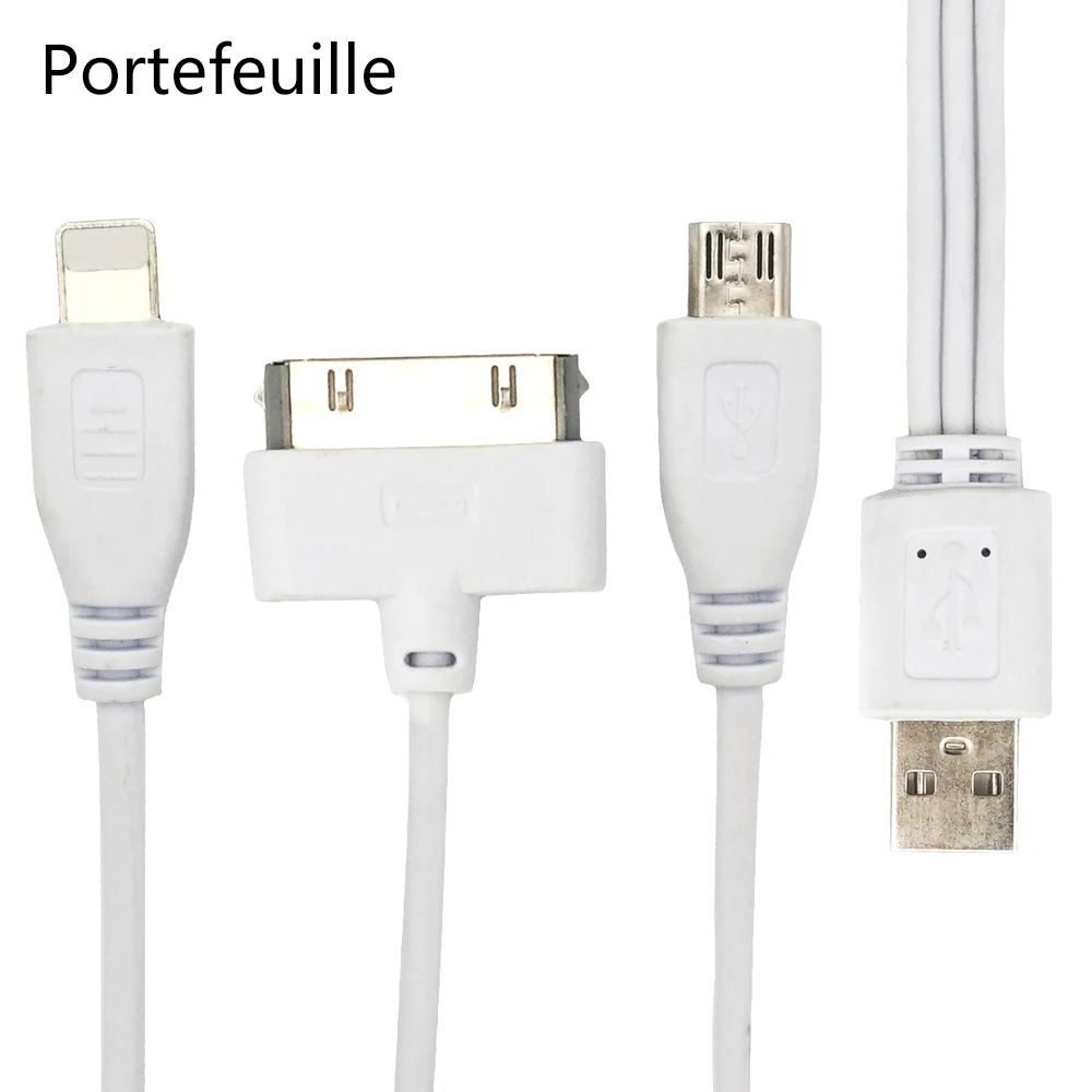 

Portefeuille 3 in 1 Micro USB 30pin Charging Cable For iPhone 4 4S 5 5S SE 5C 6 6S 7 8 Plus iPhon X Microusb Android Short Cable