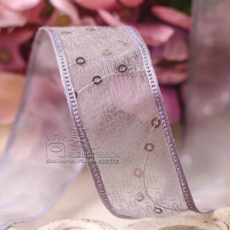 100yards 25mm 38mm glitter polka dots korean wired organza sheer ribbon for wedding decorative supplies flower packing ribbon - Цвет: grey