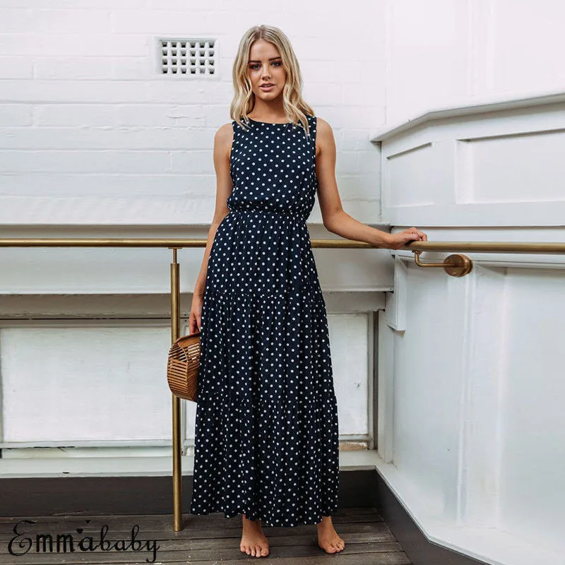 white and black polka dot maxi dress