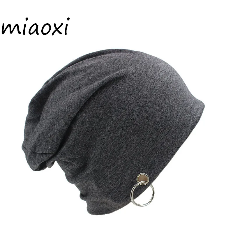 

miaoxi Fashion Adult Novelty Solid Men Women Autumn Beanie With Ring Hip Hop New Casual Unisex Hat For Women's Caps Brand Bonnet