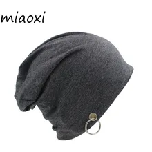 miaoxi Fashion Adult Novelty Solid Men Women Autumn Beanie With Ring Hip Hop New Casual Unisex