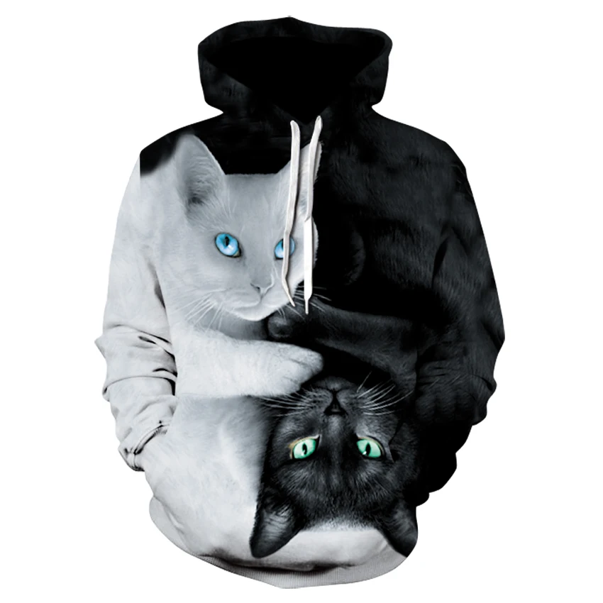 

New animal-character print hoodie 3d black and white cat hoodie, 2019 brand jumper men's and women's hip-hop streetwear thin coa
