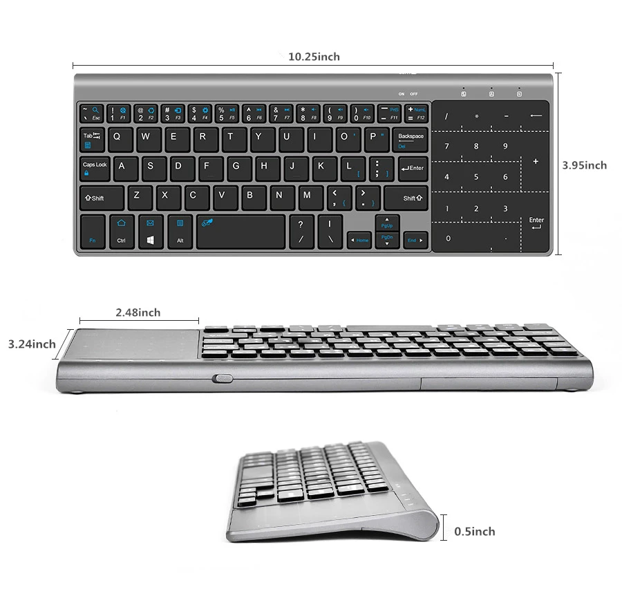 

KuWFI 2.4G Mini Wireless Keyboard Touchpad Protable USB Keyboard Air Mouse for Mac PC Window 7/10 Vista Android Smart TV Box