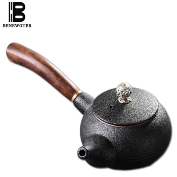 

180ml Vintage Japanese Black Pottery Teapot Ceramic Side Handgrip Tea Pot Kung Fu Tea Set for Puer Black Tea Coffee Drinkware